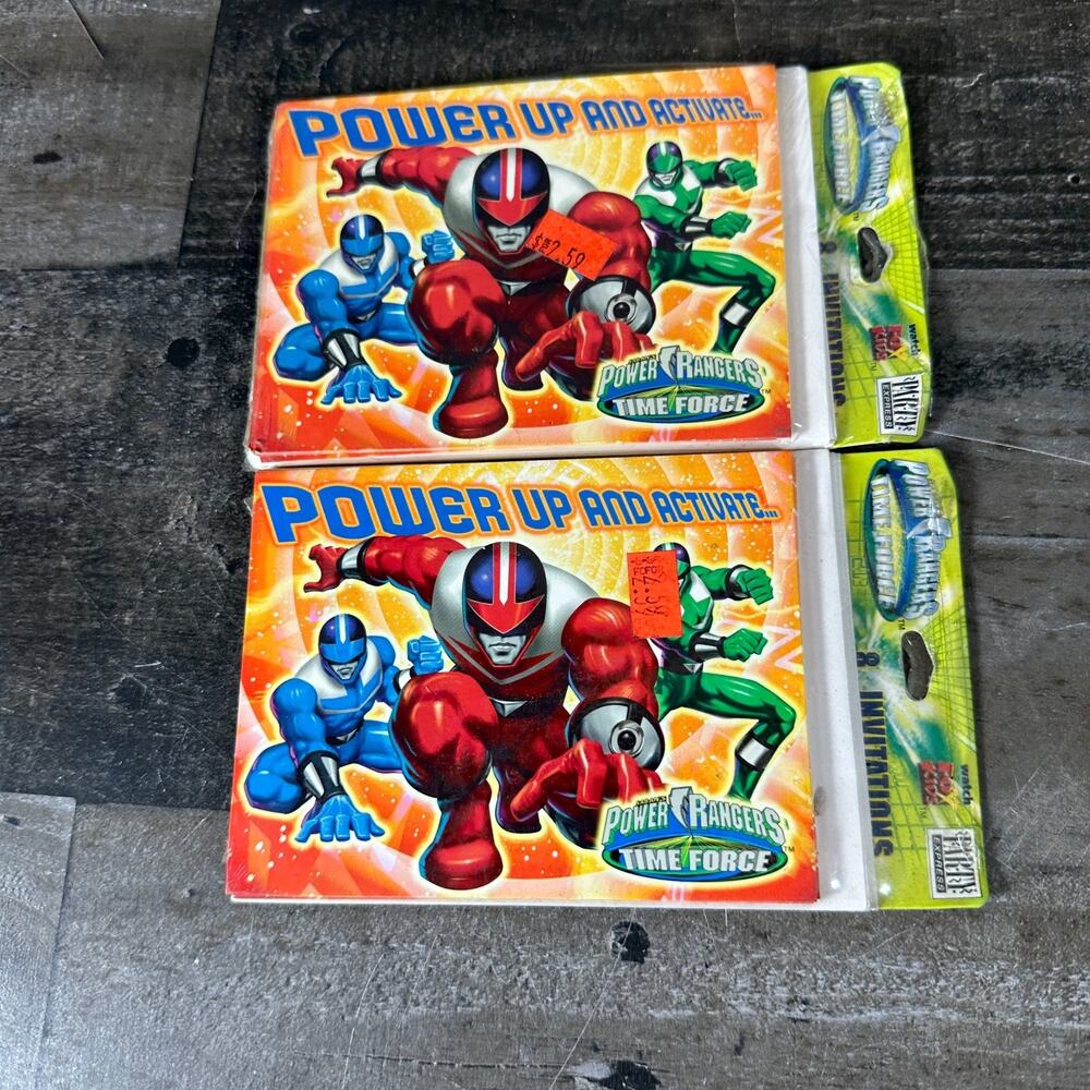 VTG FOX KIDS POWER RANGERS Time Force Birthday Party Invitations 8 Pack Lot of 2